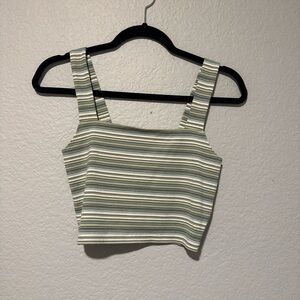 American Eagle Outfitters Green and White Striped Crop Top